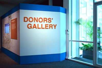 A photo of the National Library Donors' Gallery title wall.