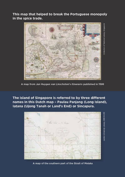 Two maps are listed on this page. The first map is: A map from Jan Huygen van Linschoten's Itinerario published in 1598. The second map is: A map of the southern part of the Strait of Melaka.